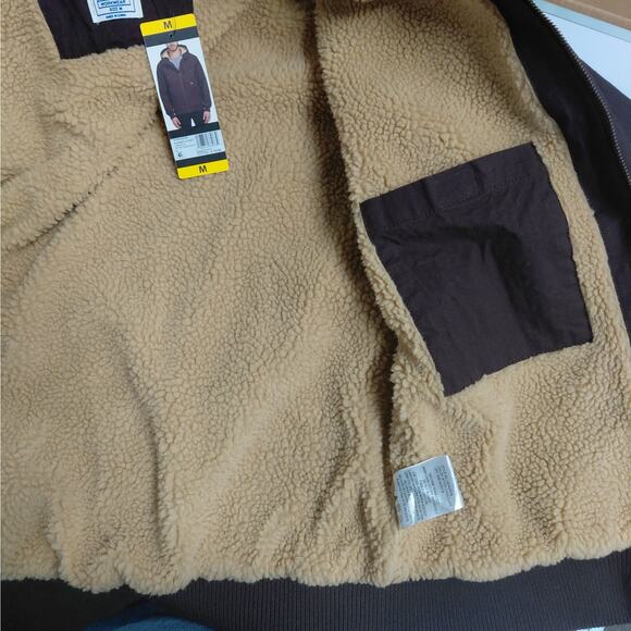 Lee Workwear Bomber Jacket Mens Medium Brown Sherpa Lined Hooded Coat Outdoor - Picture 12 of 14